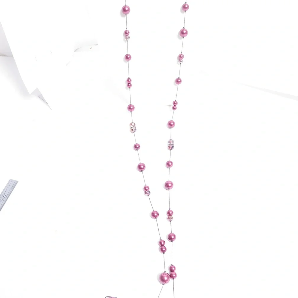 Coldwater Creek‎ Plum Purple Faux Pearl and Crystal Long Strand Necklace 36in